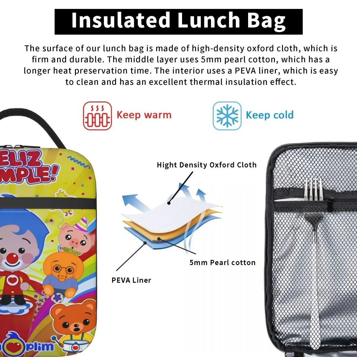 Plim-Plims Merch Insulated Lunch Bag For Work Storage Food Boxes Portable Cooler Thermal Lunch Boxes