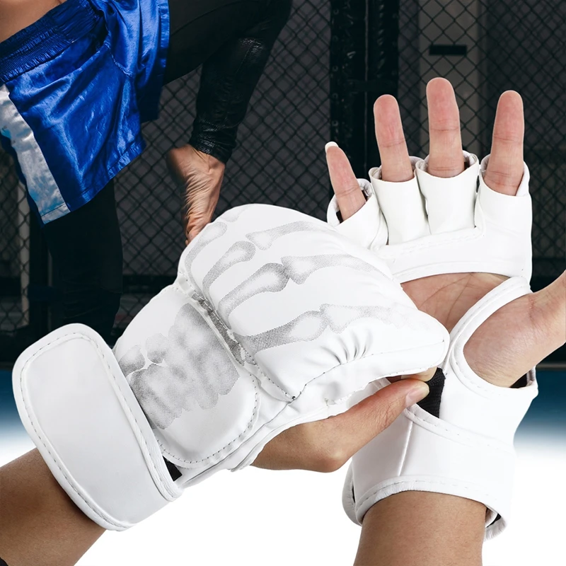 1 Pair New Grappling MMA Gloves PU Leather Punching Bag Boxing Gloves Sanda Half Finger Ghost Hand Boxing Gloves Gift 2