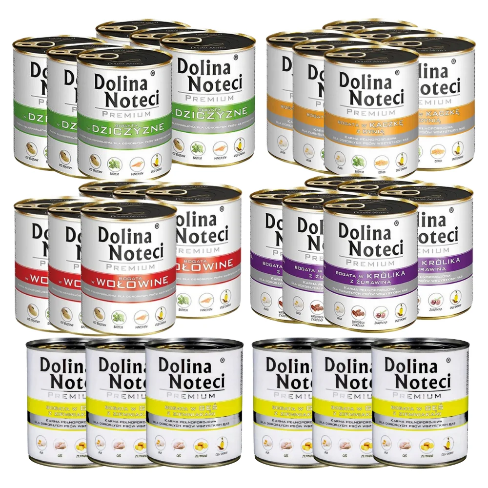 Mokra karma dla psa Dolina Noteci Premium MIX 6 smaków 30x800g z Polski za $62.11 / ~234zł