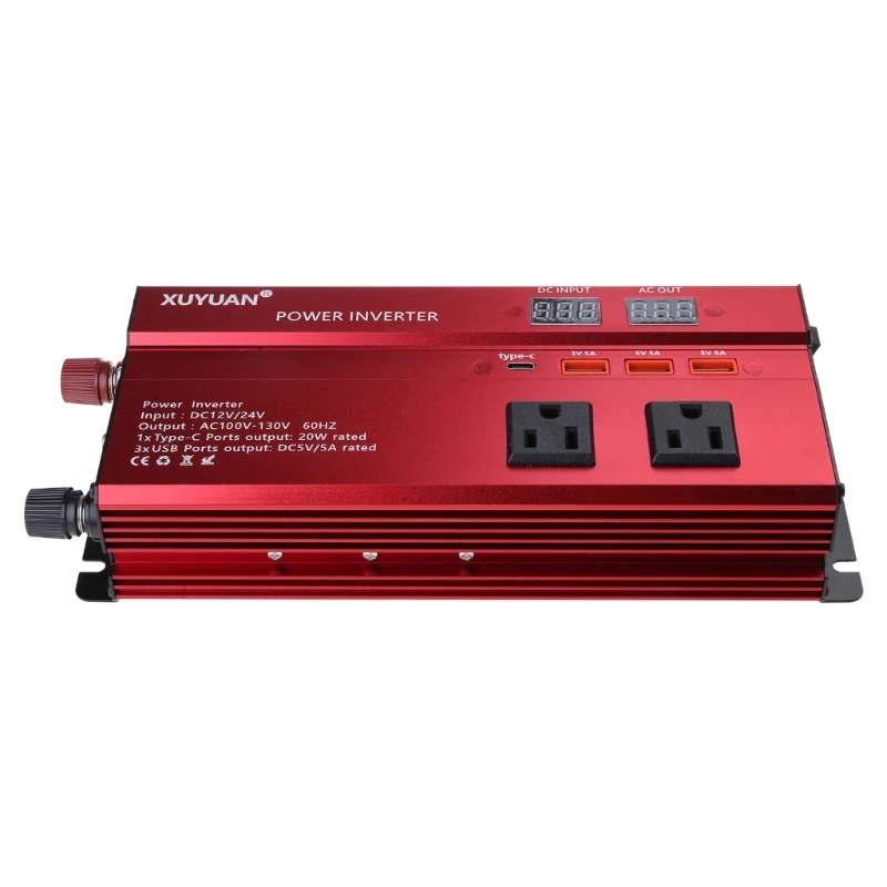 USB Car Inverter With Outlets 2000W Car With 4 USB Ports & 3 AC Outlets ...