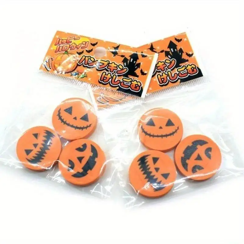 3/6Pc Creative Halloween Rubber Pumpkin Printing Eraser Students Stationery Suitable Classmate Study Writing Error Pencil Eraser