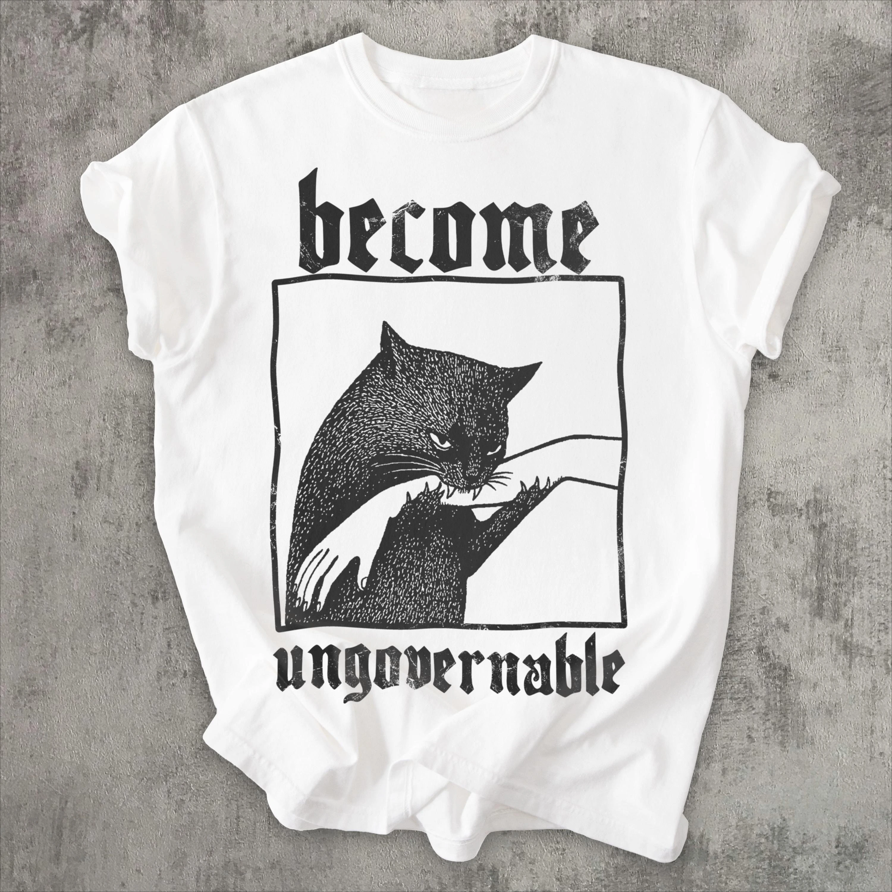 Ungovernable Cat Graphic Vintage Cotton T-Shirt