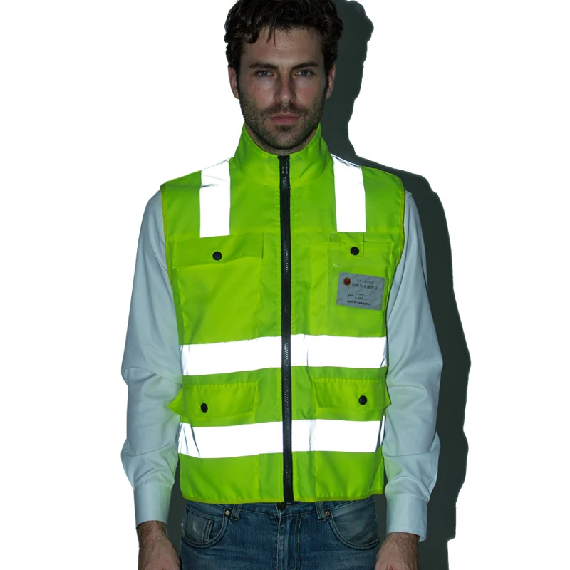 High Visibility Vest with Pockets and Zip Reflective Work Clothes Men high visibility vest