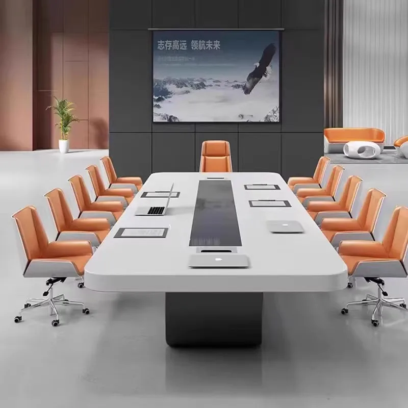 White paint high-level conference table, large negotiation table, office long table, simple modern training table