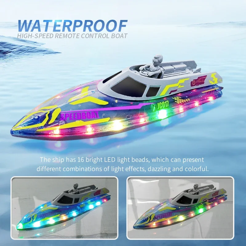 RC Boat High Speed 2.4GHz Waterproof with Light Electric Racing Toy 15 km/h Remote Control Boat Stunt for Boys Kids Xmas Gift