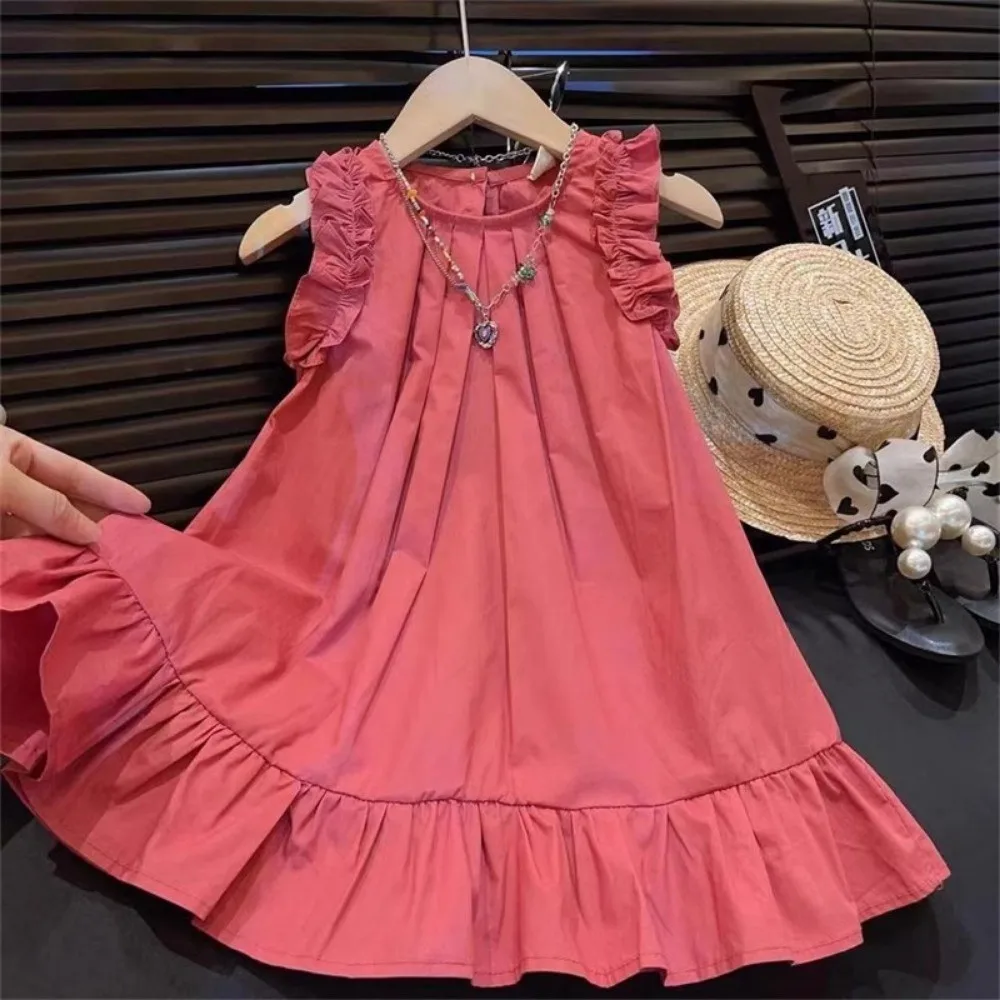 Sommerliche koreanische Version: Braune ärmellose Faltenkleider für Mädchen – Kinderbekleidung 2026 – Modische neue Kleider für Mädchen – Detail 6