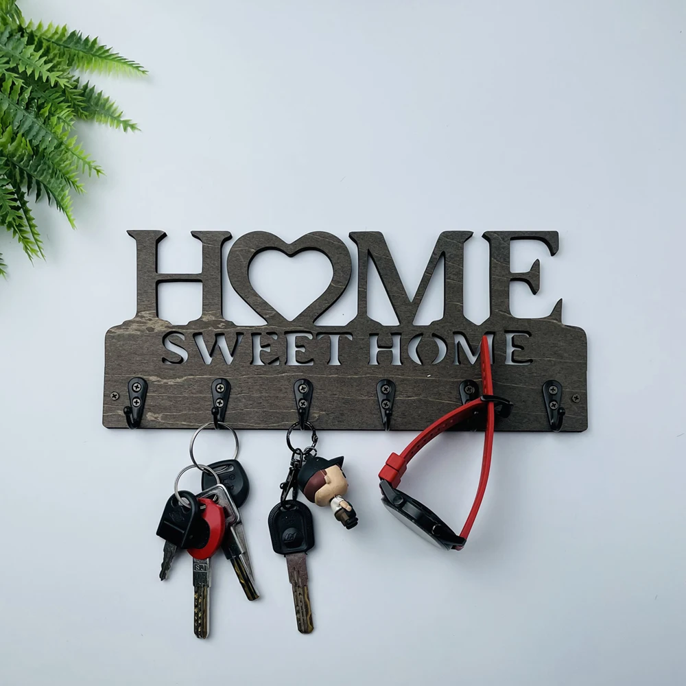 Key Holder Wall Mount, Black Metal Key Hanger Wall Decorative Key Rack Home Sweets Sign Key Hooks for Entryway Doorway Hallway