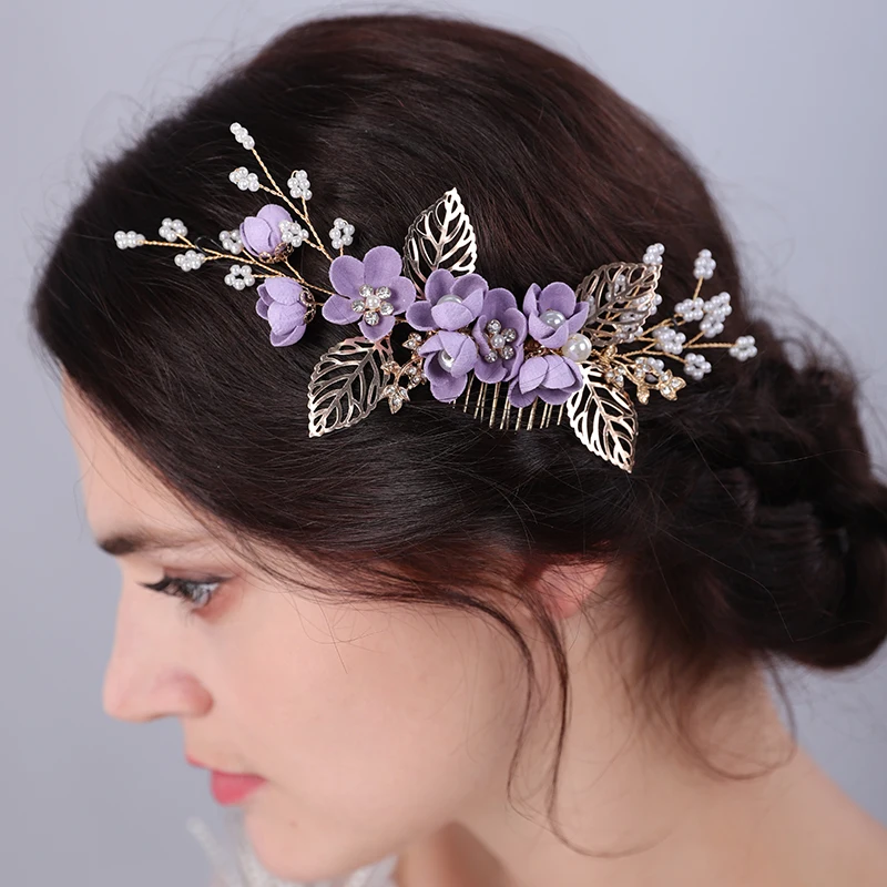 Handmade Vintage Style Gold Leaf Floral Pearl Bridal Hair Comb Fashion Wedding Head Accessorties for Women Headdress Party Tiara