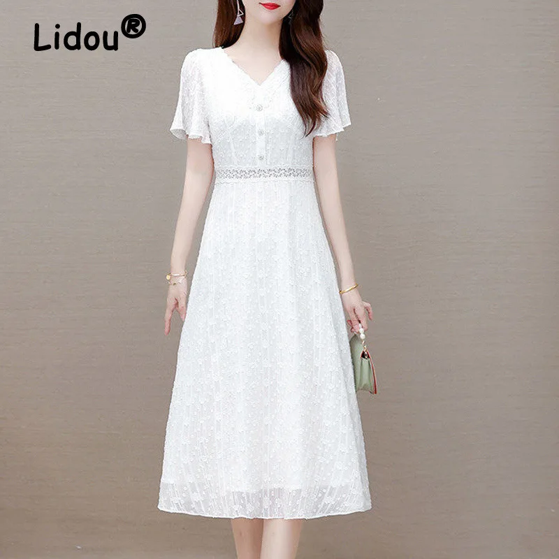 White Satin V-Neck Lace Slip Dress | Elegant Summer Party Wear