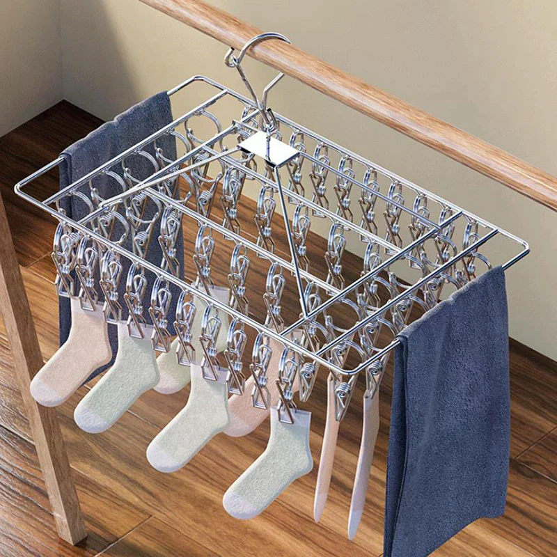 Steel Windproof Clothespin Laundry Hanger Clothesline Dryer Bra Towel Rack Clothes Airer Peg Hook Drying Sock
