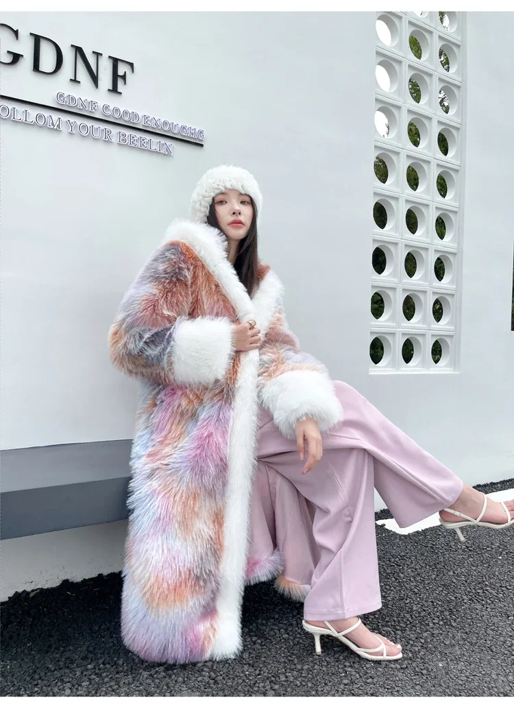 Colorful Eco-friendly Fur Long Loose Chinese Ancient Style Faux Furry Jacket Women's Toka Coat Long Sleeve Hooded Cape Jaquetas