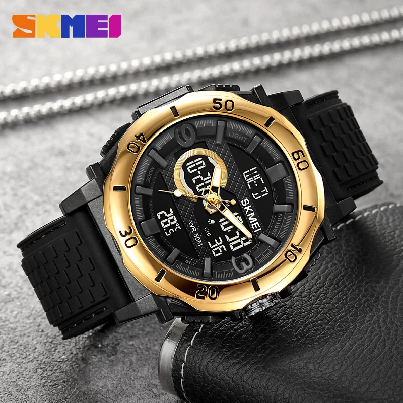 SKMEI Watch Fashion Sports Men's Watches Thermometer Waterproof Chronograph Quartz Digital Wristwatch 3Time Casual Male Clock