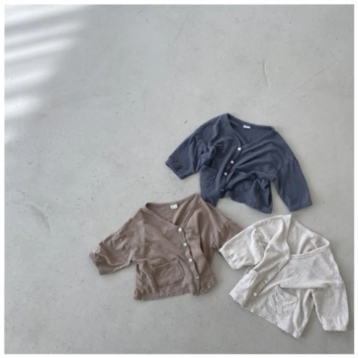Description Picture 2 of item2025 Summer New Baby Cotton Long Sleeve Cardigan Thin Cotton Kids Sun Protection Jacket Solid Boy Girls Casual Coat Baby Clothes