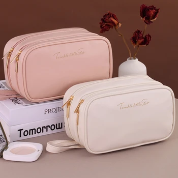 New Double Layer Cosmetic Bag Ladies Pencil Case Portable Large Capacity makeup bag Travel Essentials Cosmetics Organizer