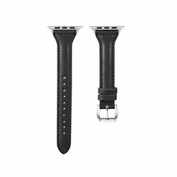 Luxurious Slim Leather Watch Strap - Elegant Wrist Bracelet Band - 41mm - 40mm - 38mm (Black 01)