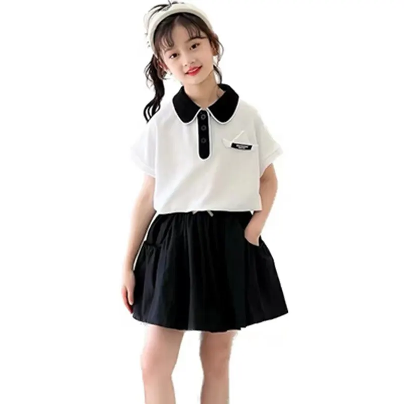 

Summer Girls 2 Pcs Set Korean Style Teenager Polo Top+Skirt Kids Tracksuits Children Clothes Fashion Casual Outfits 4 To 14Years