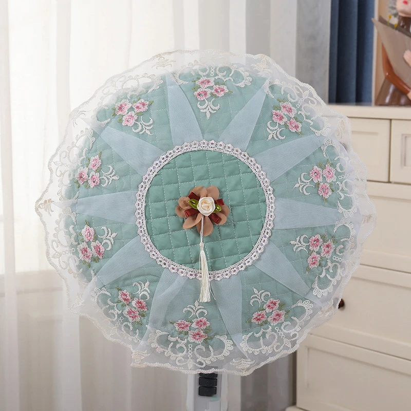 1 Set Electric Fan Dust Cover Lace Embroidery Floral Floor Fan Cover + Base All-inclusive Standing Protecter