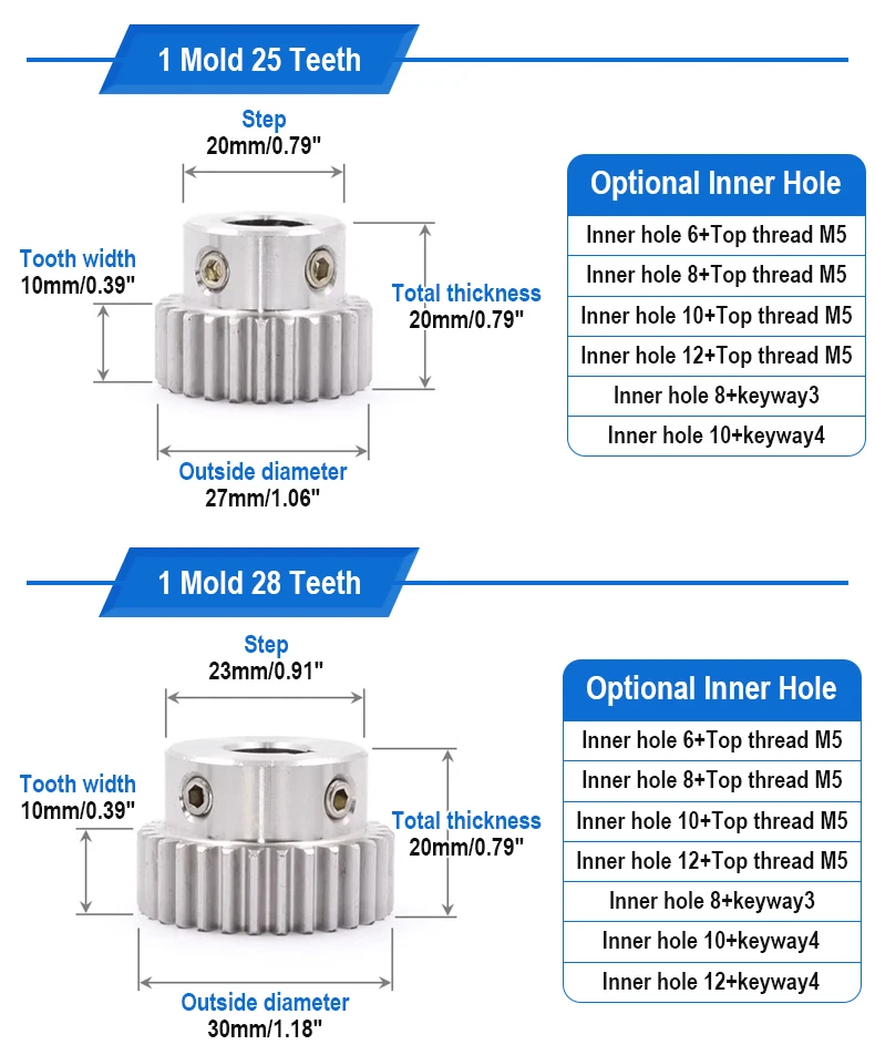 1 Satz 304 Edelstahl Zahnstangen schiene Stirnrad gerade Zahnstange 1 Modul 20 Zähne Loch 6-10mm Ritzel CNC-Teile können angepasst werden – Detail 13
