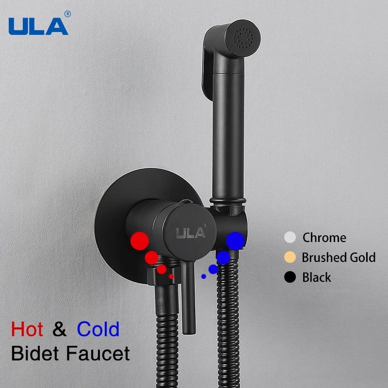 ULA Black Bidet Faucet Portable Toilet Bidet Sprayer Brass Toilet Bidet Faucet Hygienic Shower Hot Cold Water Toilet Faucets 2