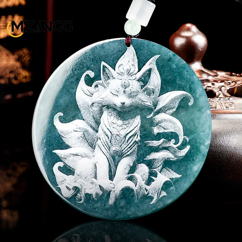 💠 Natural Jadeite “Blue Water” Shadow Carved Pendants – Dragon, Buddha, Calligraphy & Mythical Designs – Unisex Jade Necklace 2