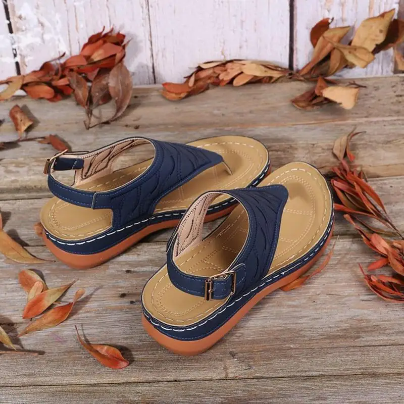 Orthotic Flat Sandals Solid Color Texture Pattern Women's Thong Sandals Comfort Sandals Women Orthopedic Sandals Arch Support