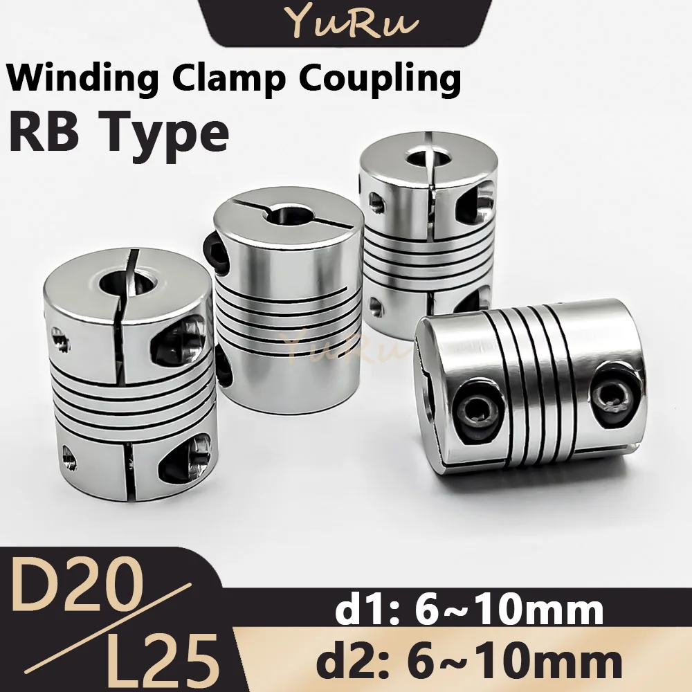 1PC D20L25 Winding Clamp Coupling Aluminum Alloy Elastic Flexible Bore 6/6.35/7/8/9.5/10mm Shaft CNC Jaw Shaft Motor Coupling