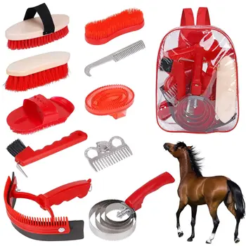 Horse Grooming Tool Set Cleaning Kit Mane Tail Comb Massage Curry Brush Sweat Scraper Hoof Pick Curry Comb Scrubber