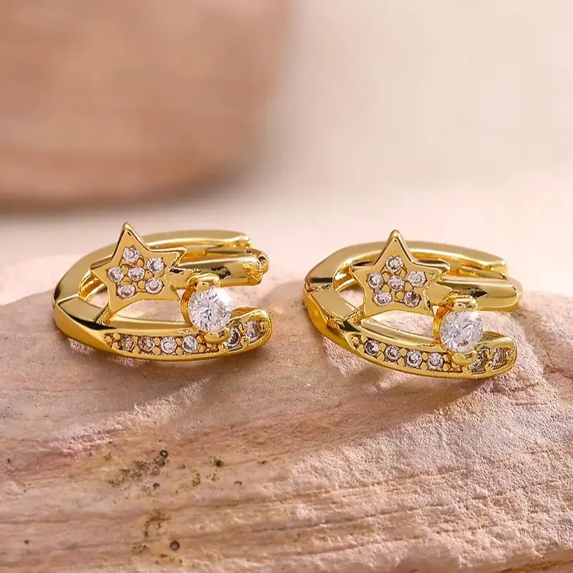 Zircon Stars Earrings Stainless Steel Crystal Hypoallergenic