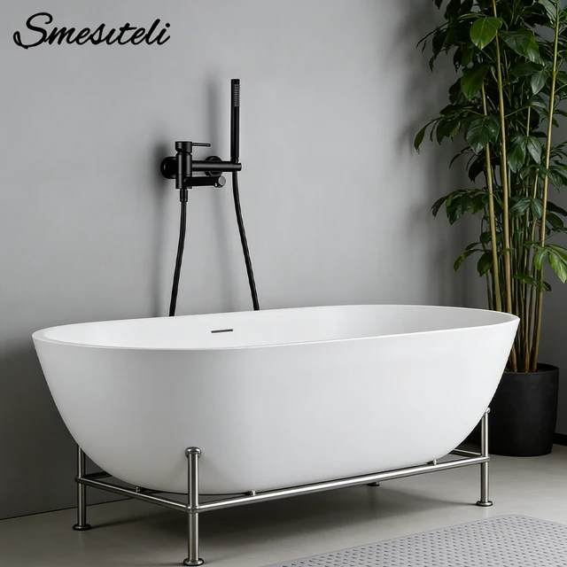 ก๊อกน้ำฝักบัวแบบด้านสีดำ น้ำร้อนน้ำเย็น 2 ทาง ฝักบัวมือถือ หัวฉีดแบบหมุนได้ ก๊อกน้ำห้องน้ำติดผนัง 1