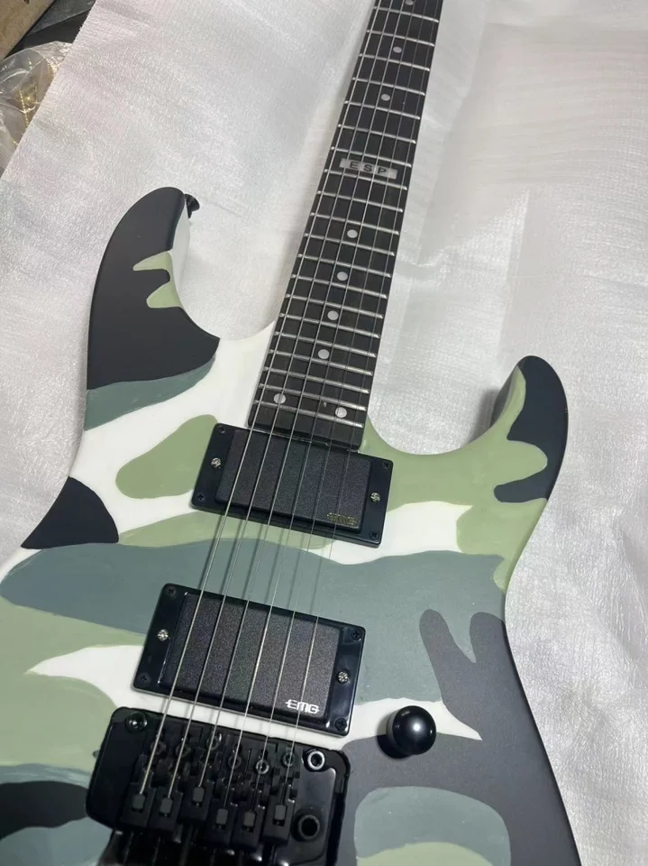 6弦エレキギター,高品質,手描き,迷彩パターン,黒ハードウェア