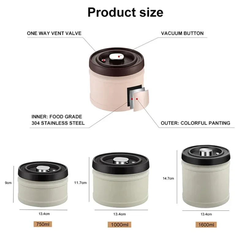 Coffee Pot Honey Jars 304 Stainless Steel Airtight Coffee Container Storage Canister Coffee Bean Jar Vacuum Sealed Cans food Kitchen Storage Organizer