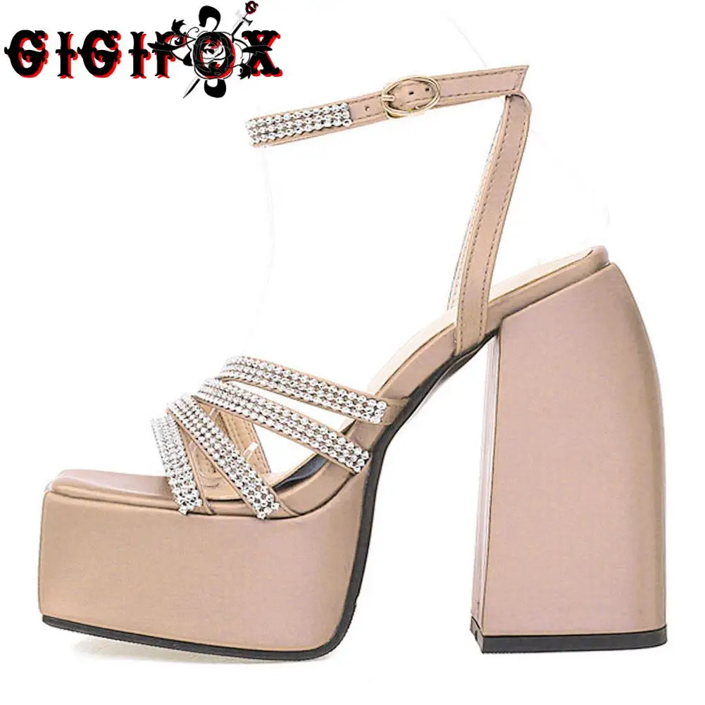 GIGIFOX Brand New 2022 Big Size 43 Summer White Goth High Heels Sexy Party Chunky Platform Sandals Shoes Women 