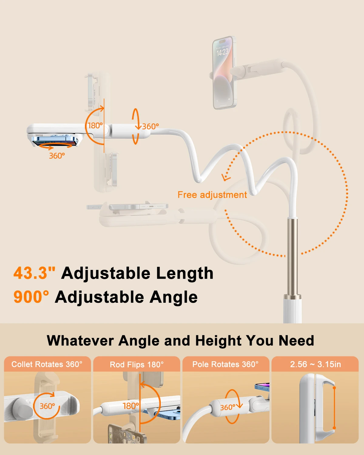 Eary Gooseneck Bed Phone Holder Tablet Stand Flexible Long Arm Mount for Desk Clip Lazy Bracket Fit For iPhone iPad 4-13"Inches