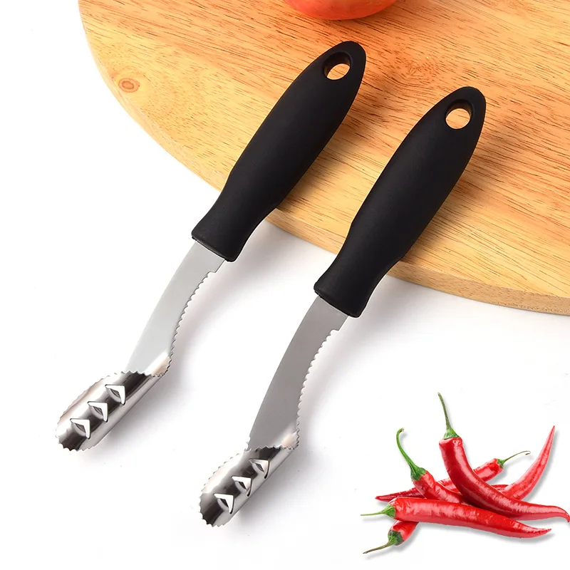 Stainless Steel Pepper Corer Tool Remover with Serrated Edge Vegetables Cutter Knife Kitchen Tools Serrated Seed Remover