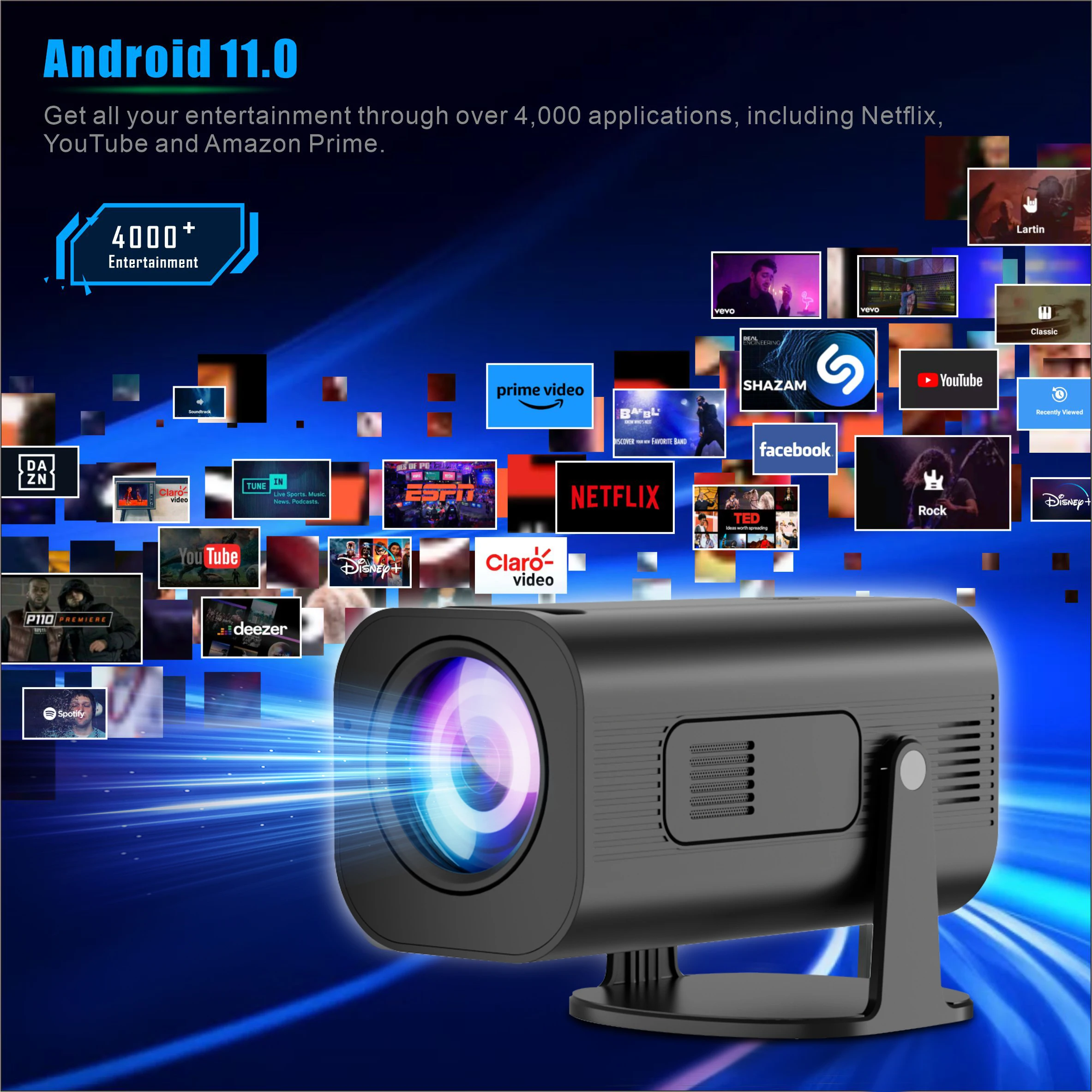 SALANGE P330 안드로이드 11 380 ANSI 프로젝터, 4K 8K 네이티브 1080P 와이파이 6 BT5.0 시네마, 야외 휴대용 미니 프로젝터, HY300 업그레이드