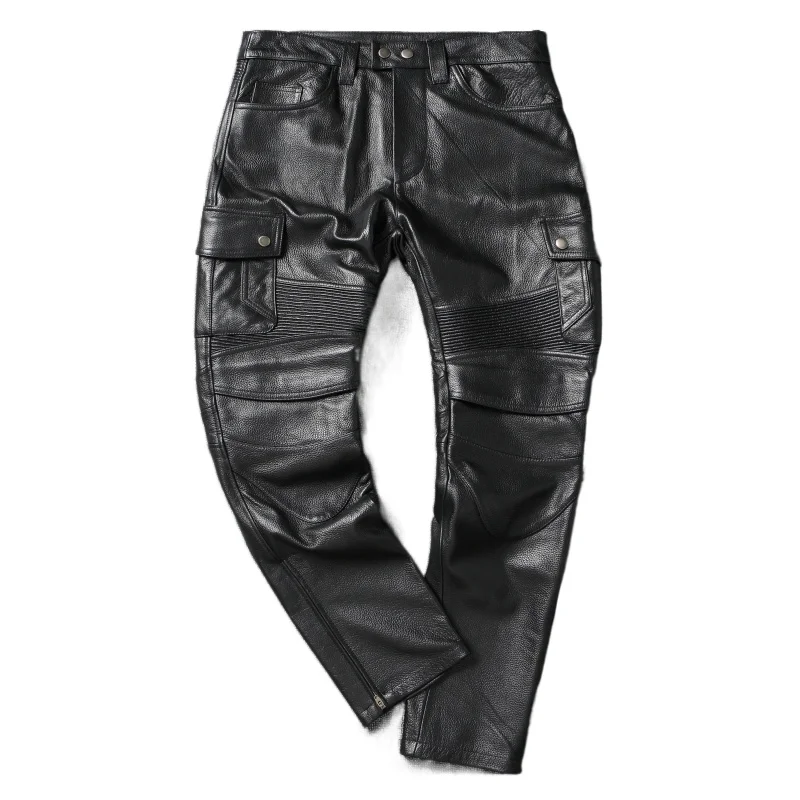 Motorcycle Pant Genuine Cowhide Leather Trousers Mens Riding