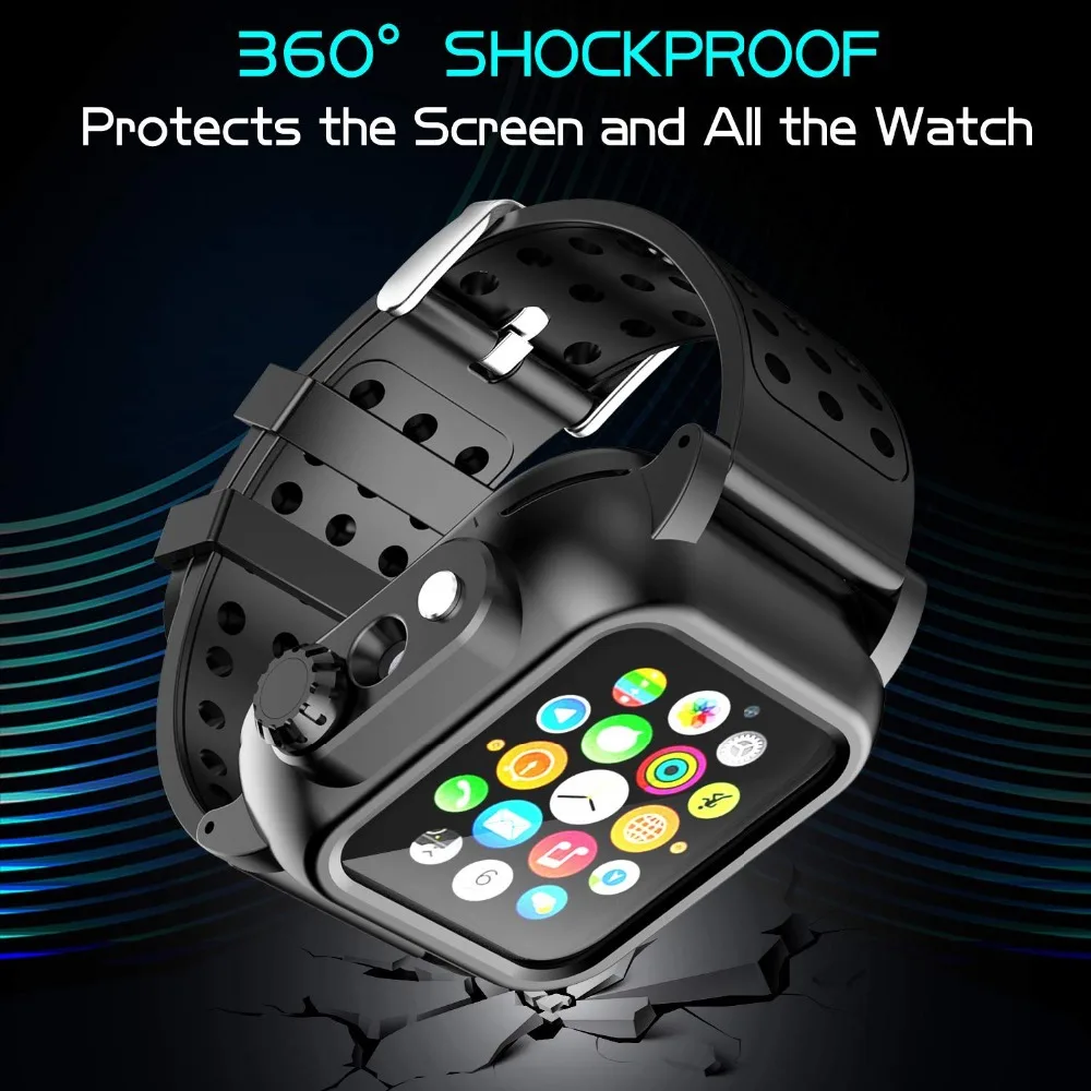 Waterproof Refit Kit Strap For Apple Watch 44mm 40mm 42mm 38mm Silicone Protective Sleeve iWatch Series 6 5 4 3 2 SE Accessories
