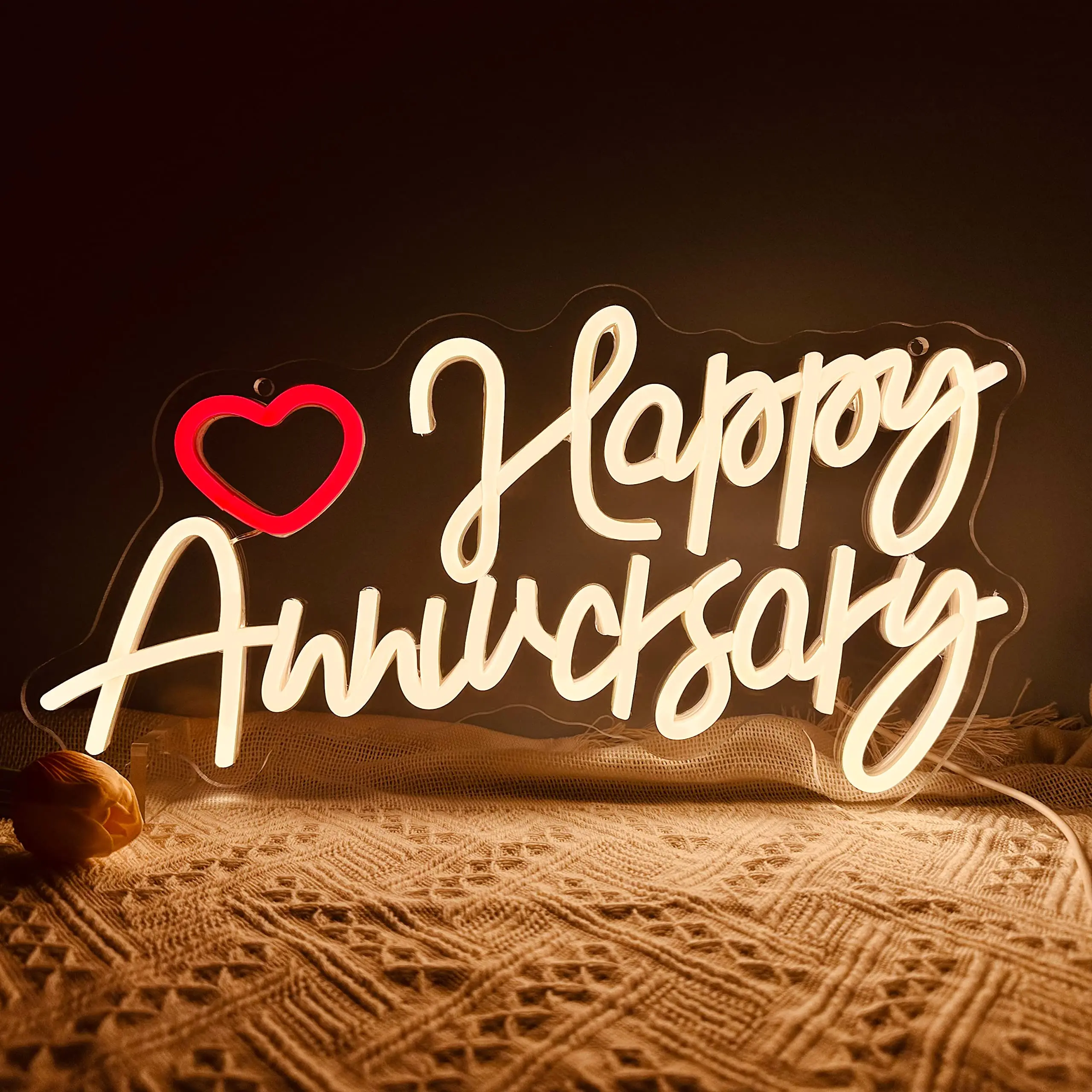 

Happy Anniversary Neon Sign for Wall Decor, Anniversary Shaped USB Powered LED Neon Light Sign for Wedding Party, Birthday Decor