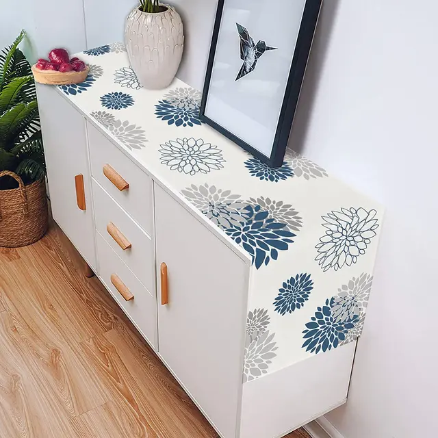 Kék Szürke Dahlia Virág Linen Asztali Runner Ünnepi Esküvői Party Dekoráció Modern Étkező Terítő - Image 3