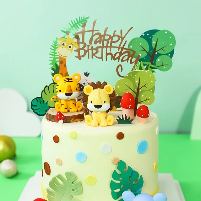 Acheter Décoration de gâteau avec animaux de la Jungle, Lion joyeux  anniversaire, pics à gâteaux, décor de fête d'anniversaire, décoration de  gâteau