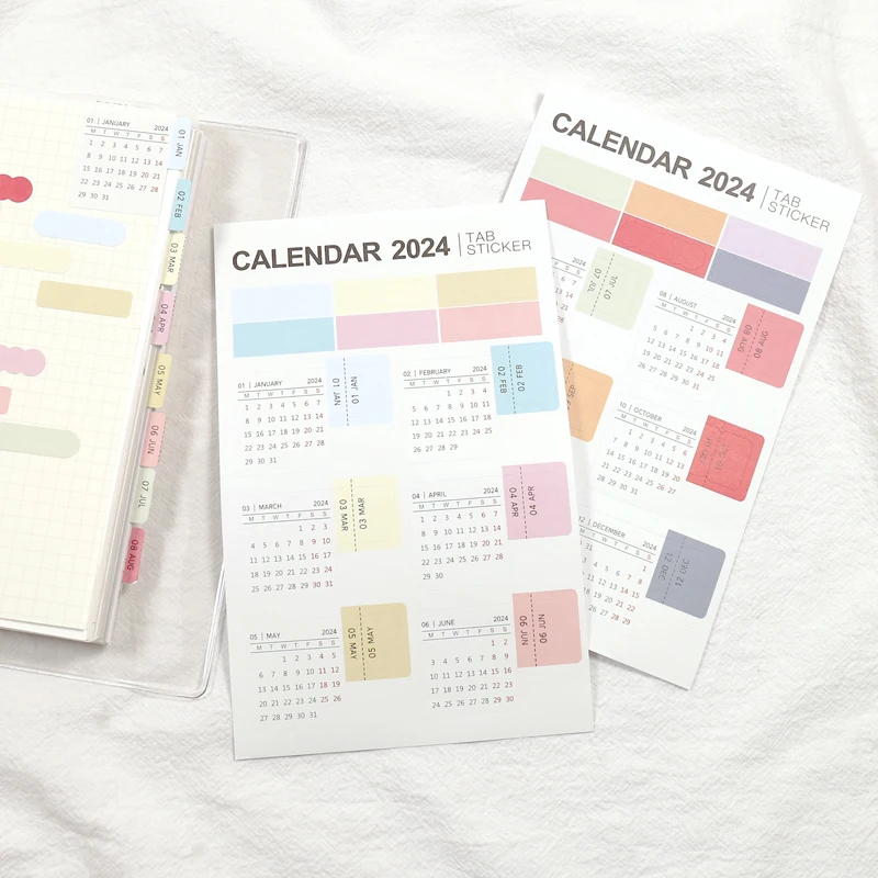 MyPretties 2023 2024 달력 탭 스티커 플래너, 월별 일정 마크, 의제 문구 스티커, N.1387, N.1451, 세트당 2 매
