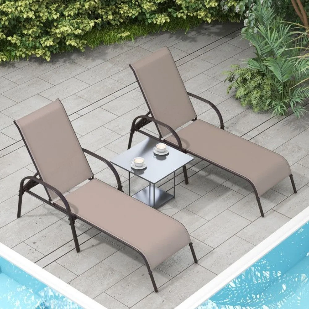 2 Pieces Outdoor Patio Lounge Chair Chaise Fabric with Adjustable Reclining Armrest, Adjustable Outdoor Chaise 3