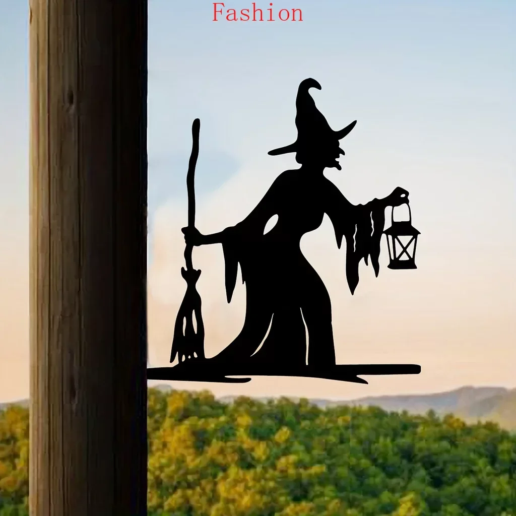 

Witch Lantern on Branch Steel Silhouette Outdoor Decor Metal Wall Art Home Garden Yard Patio Outdoor Statue Stake Decor Perfect