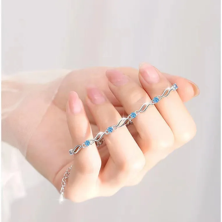 Retro 925 Sterling Silver Blue Crystal Bracelets For Women Korean Designer Hollow Adjustable Bracelets Luxury Party Jewelry Gift - Image 4