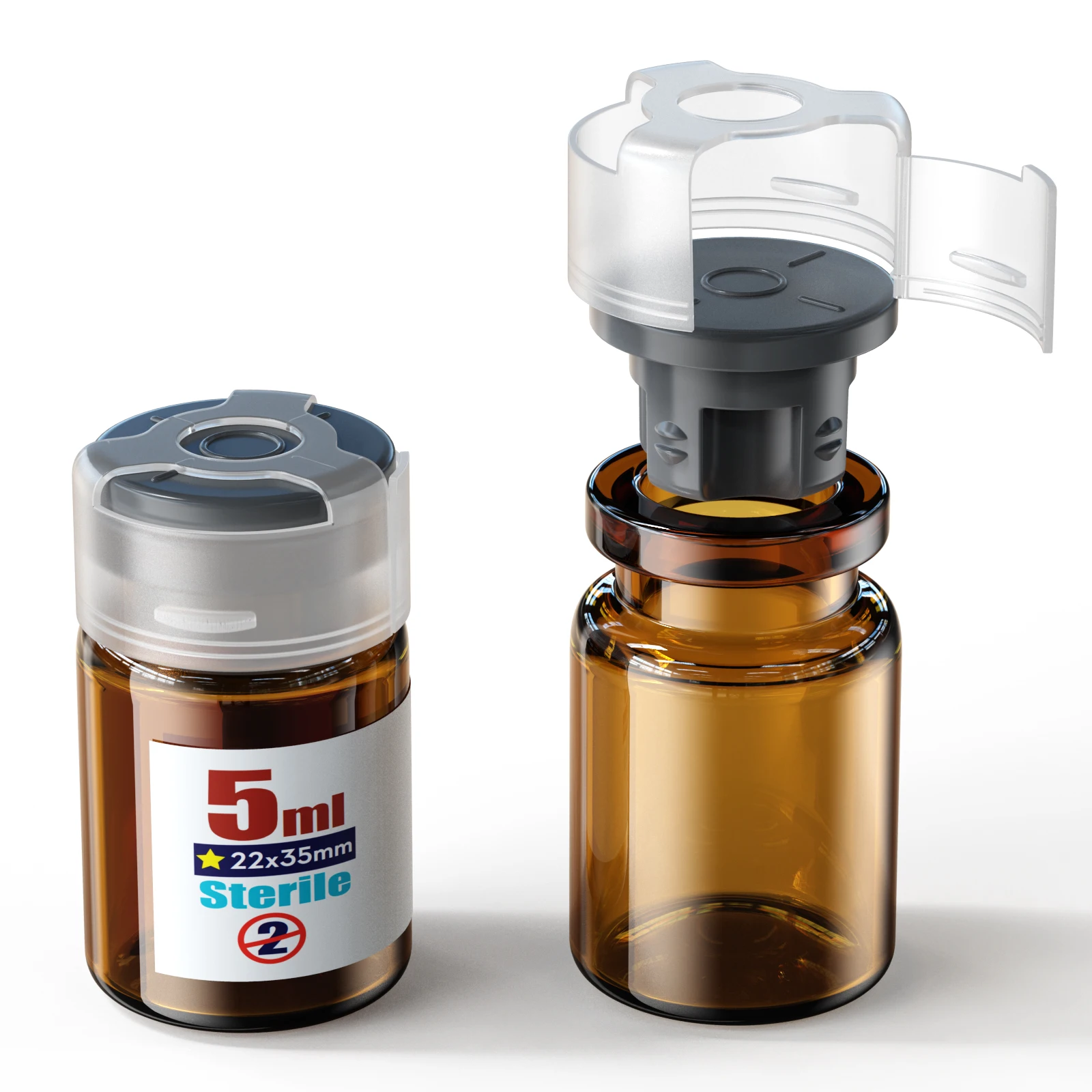 Sterile Glass Vials With Locking Cap and 13 /20 mm Self Healing Injection Port,Buckle Glass Vials sterile Package