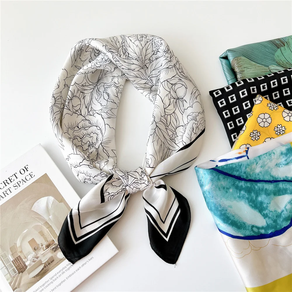 

2023 New Chic 70cm Spring Summer Florals Printed Women Scarf Casual Fashion Neckerchief Shawl Wrap Square Headscarves Headware