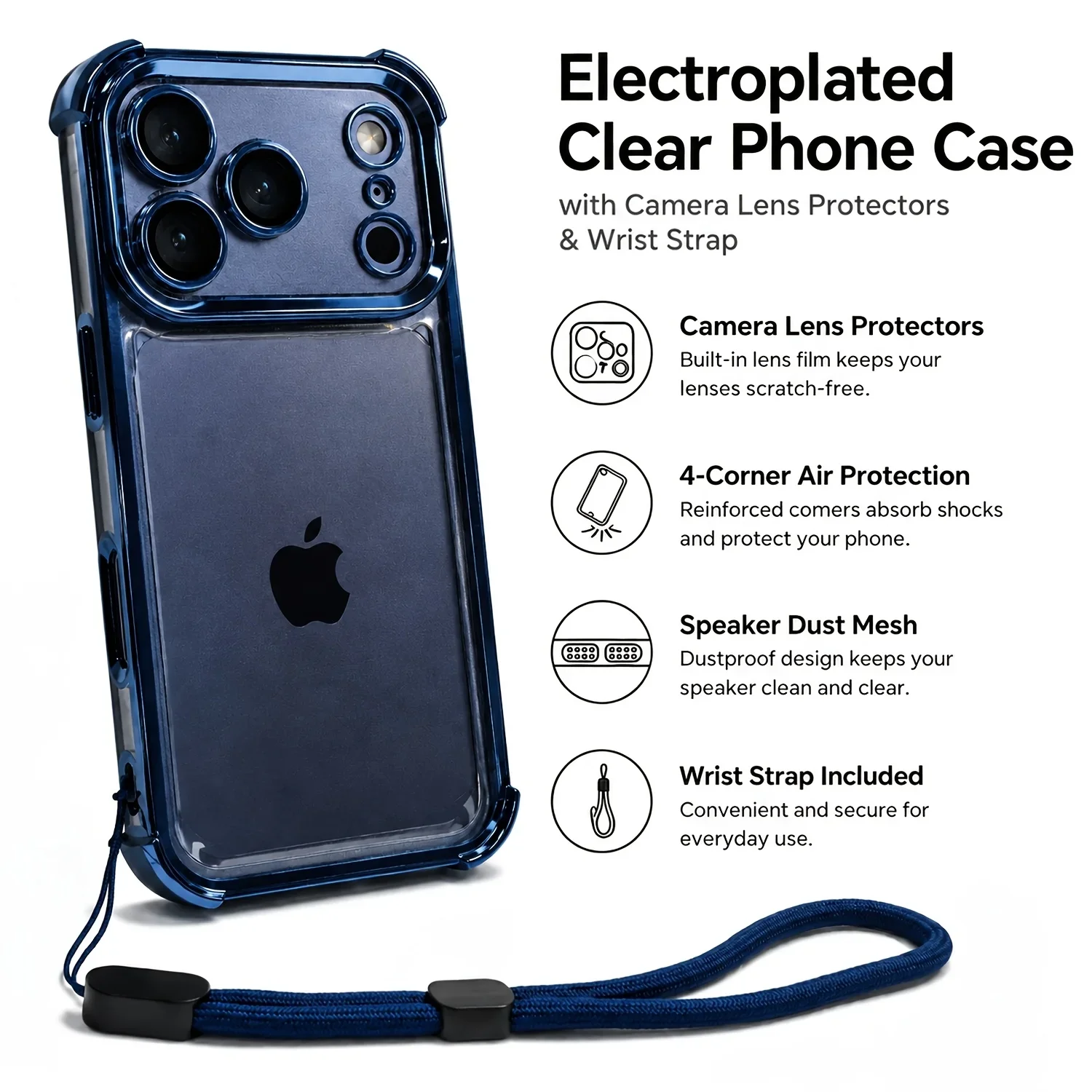 Sleek Transparent Shockproof Phone Case with Wrist Strap Cover