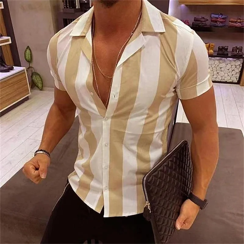 Striped Color Lapel Shirt Fashion Casual Outdoor Designer T Shirt Street Party Men's Quality Button T Shirt Short Sleeve 2024 2