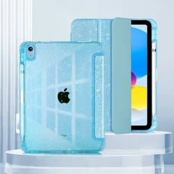 Sparkling Silvery Glitter Tablet Case with Pencil Holder and Smart Cover - Air5 Air4 (Sky Blue Glitter)