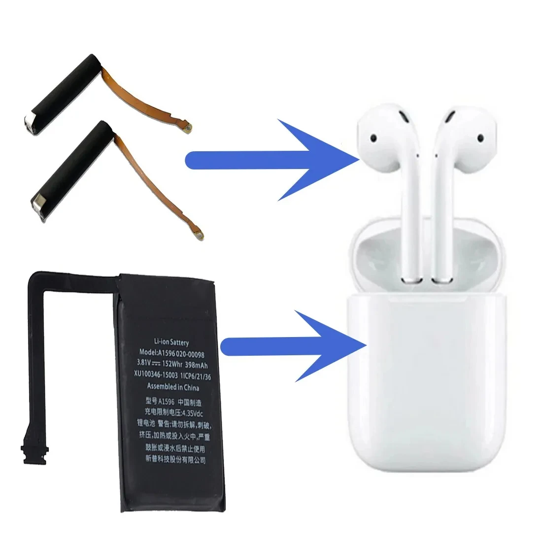 

Replace Battery For Airpods 1st 2nd A1604 A1523 A1722 A2032 A2031 AirPods1 AirPods2 AirPods3 Replaceable Battery GOKY93mWhA1604